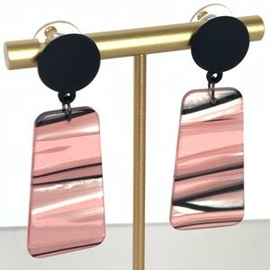 Handmade pink and black acrylic earrings square about inch and a half link total